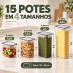 Kit 15 Potes Herméticos Empilháveis com Etiquetas e Acessórios