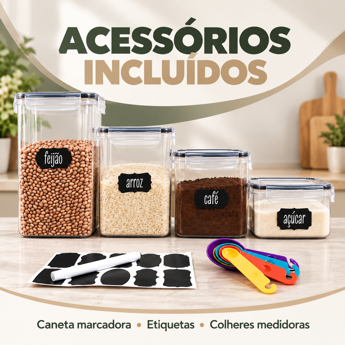 Kit 15 Potes Herméticos Empilháveis com Etiquetas e Acessórios