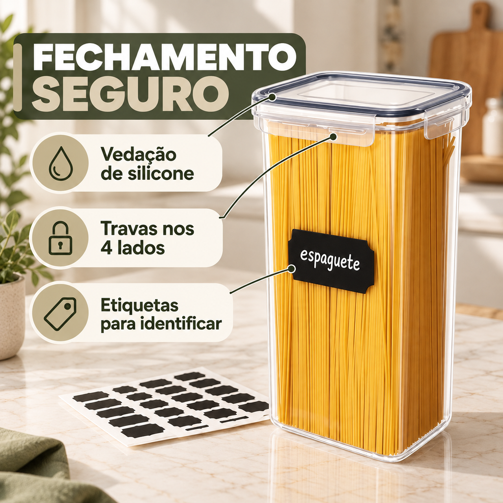 Kit 15 Potes Herméticos Empilháveis com Etiquetas e Acessórios