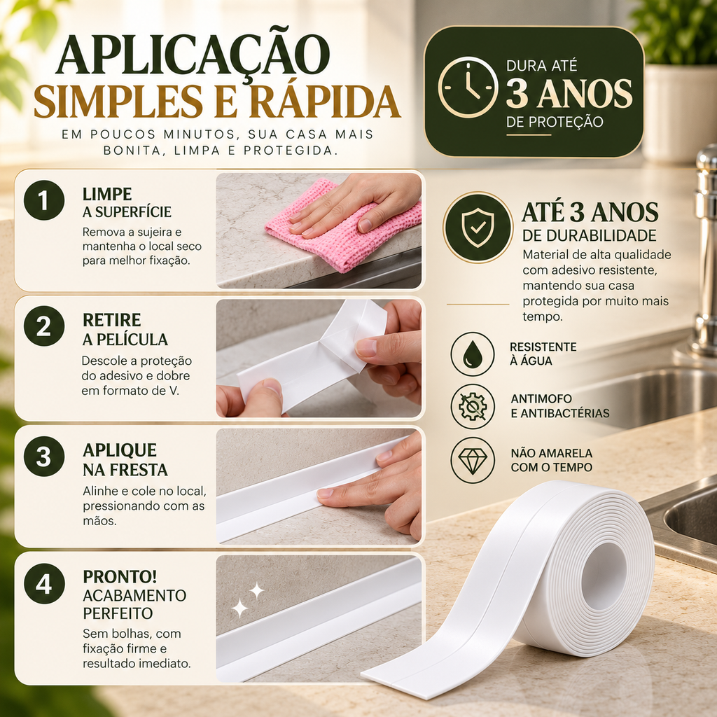 Kit 10 Fitas Veda Frestas Multiuso Autoadesivas — 3,8cm × 10m