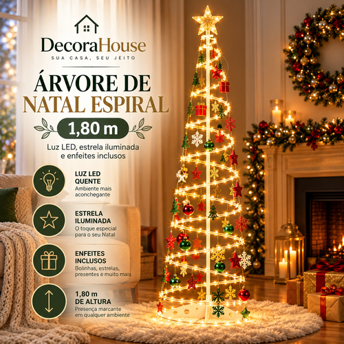 Árvore de Natal Espiral LED 1,80 m — Decoração Completa