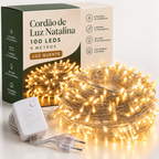 Cordão de Luz Natalina 100 LEDs 9 Metros + BRINDE