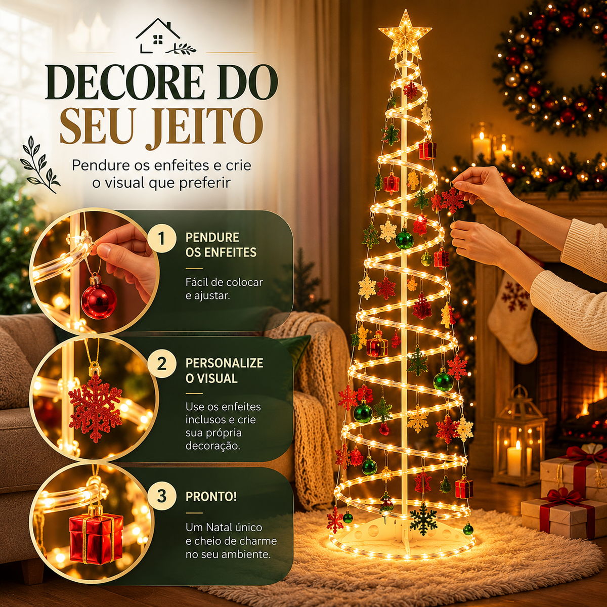 Árvore de Natal Espiral LED 1,80 m — Decoração Completa