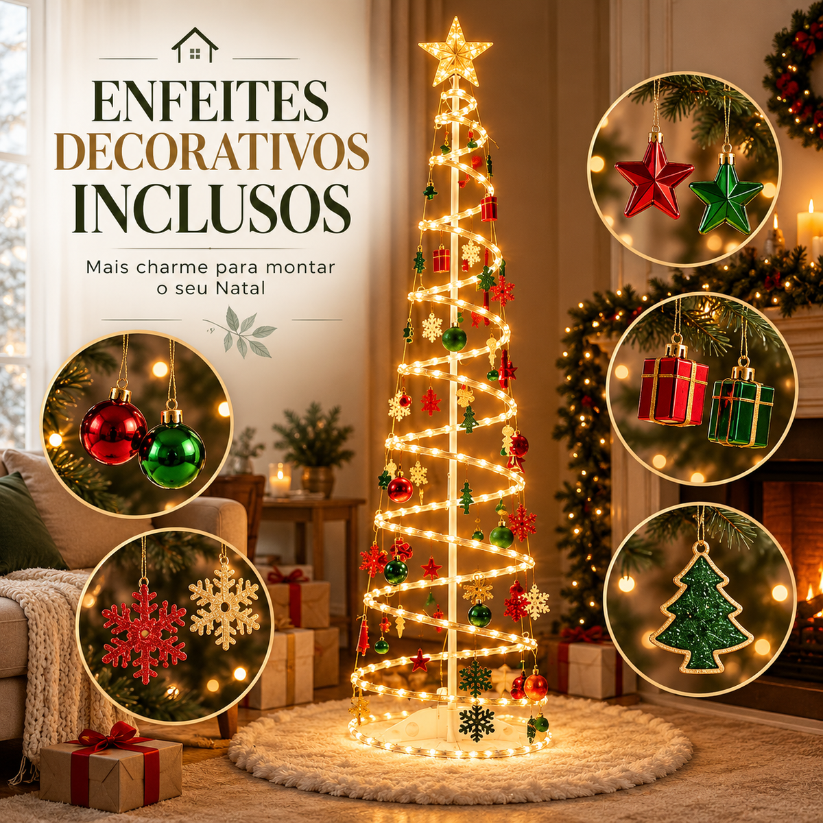 Árvore de Natal Espiral LED 1,80 m — Decoração Completa