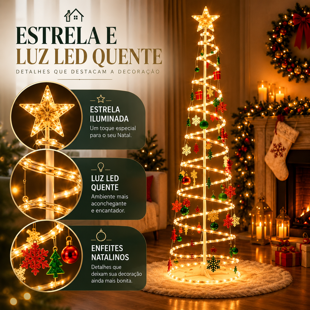 Árvore de Natal Espiral LED 1,80 m — Decoração Completa