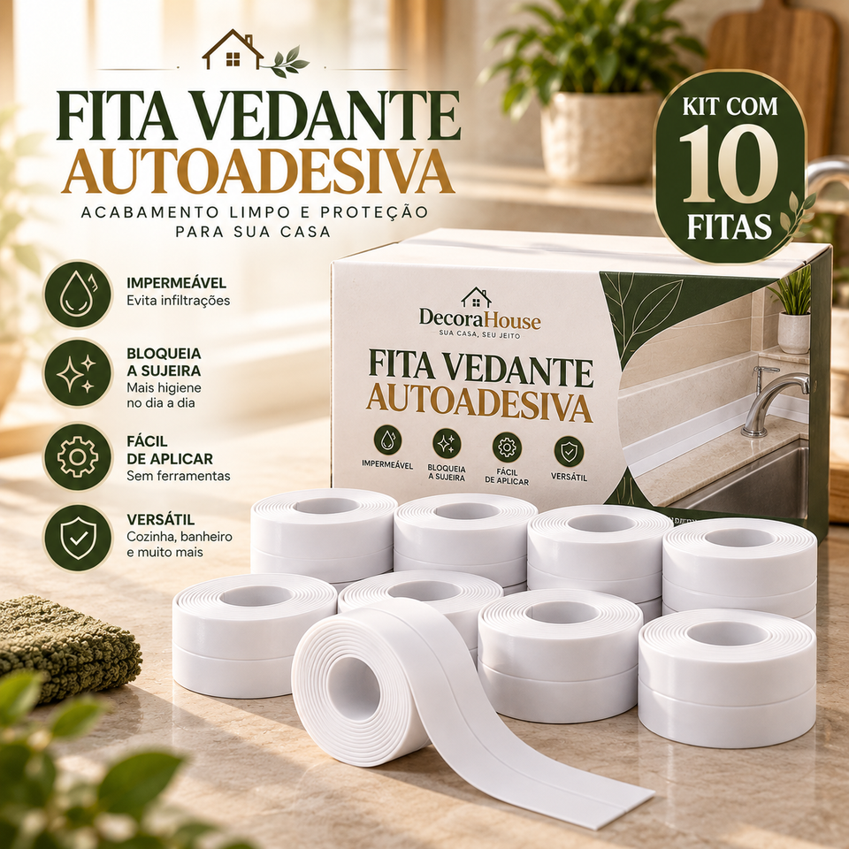 Kit 10 Fitas Veda Frestas Multiuso Autoadesivas — 3,8cm × 10m